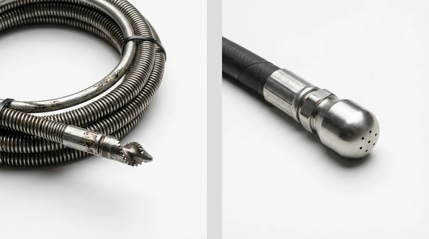 Drain snake cable and hydro jetting nozzle used for drain cleaning in Freedom, PA