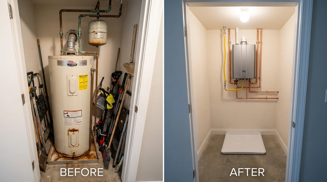 Tank water heater versus wall-mounted tankless unit comparison for Freedom, PA homeowners