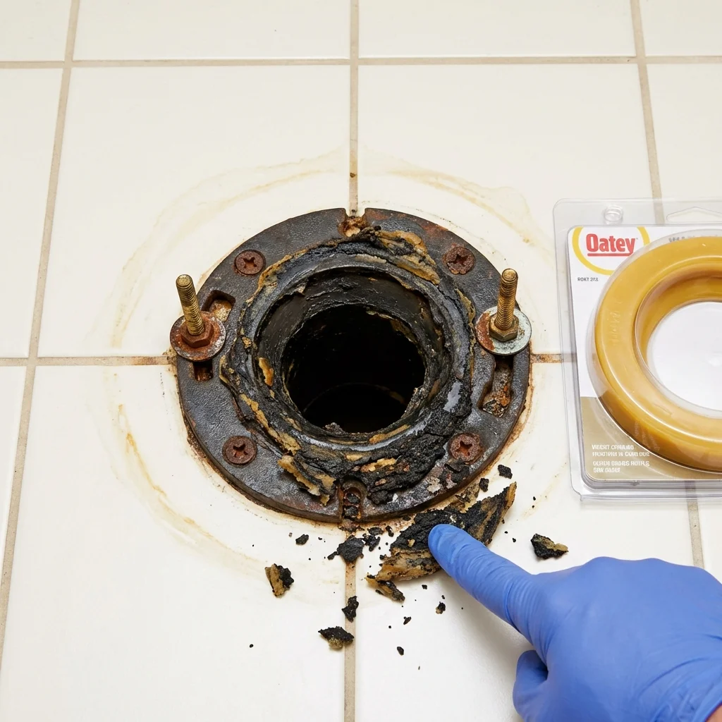 Failed wax ring showing water seepage at the base of a toilet in a Freedom, PA home