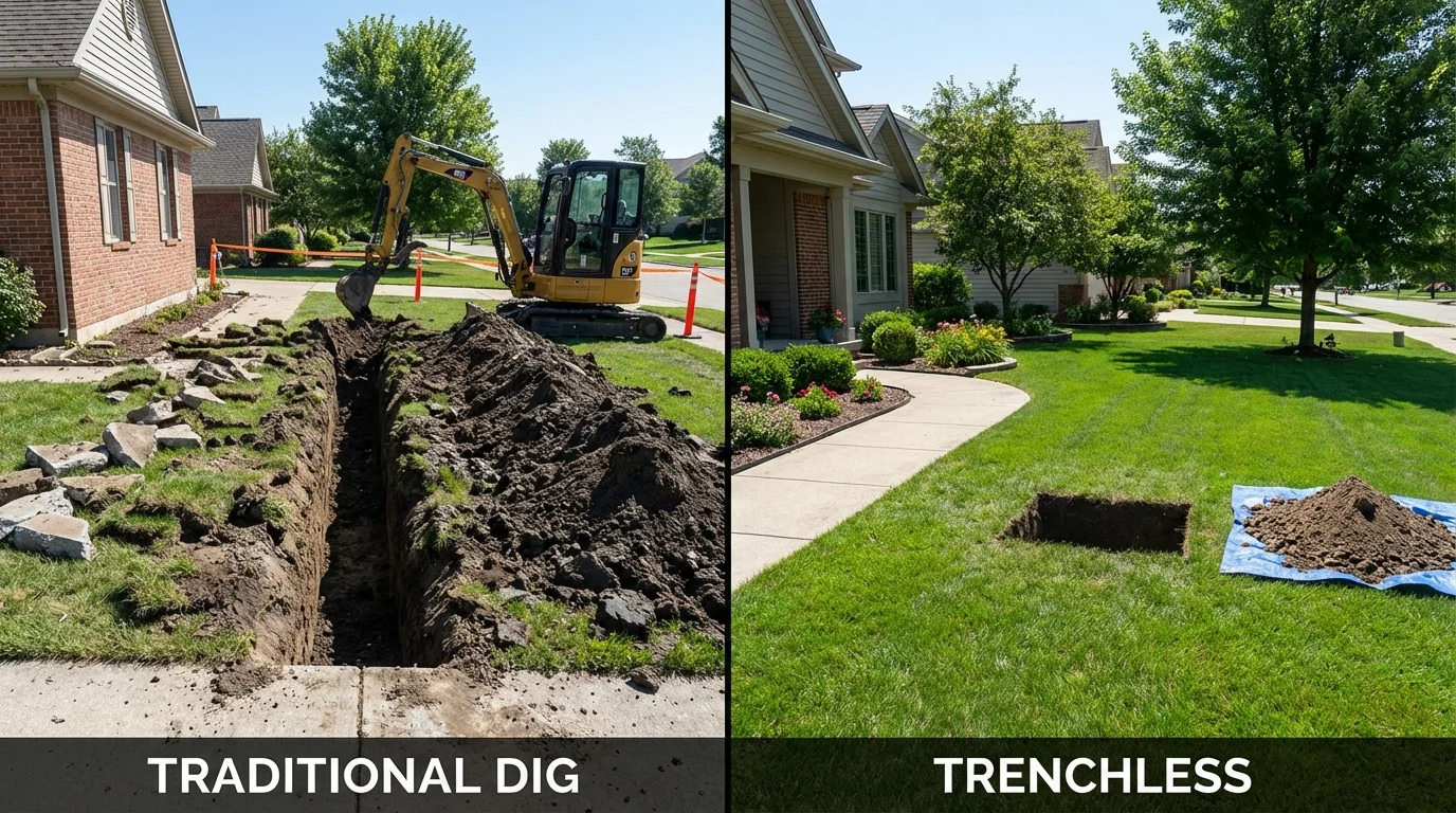 Trenchless sewer repair with minimal yard damage versus traditional excavation in Freedom, PA